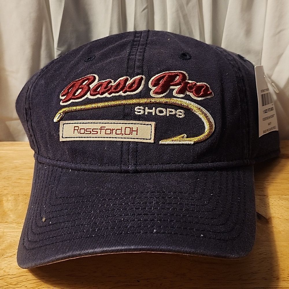 Bass Pro Shops Navy Fishing Hook Sliderback Hat - New